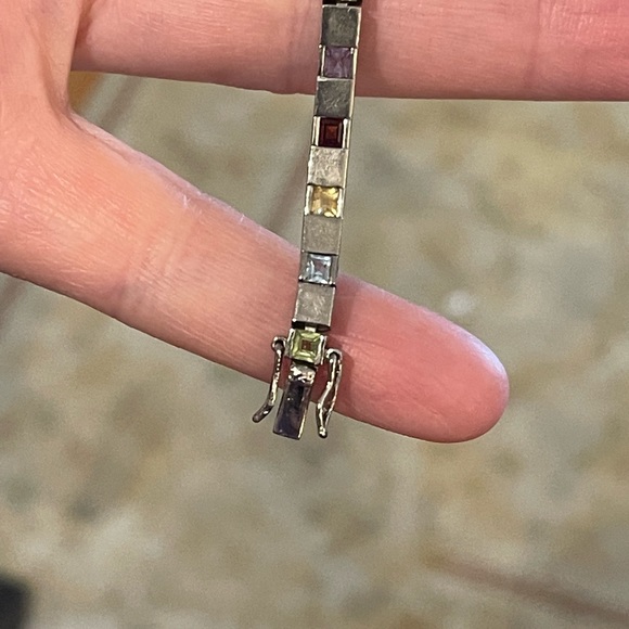 Vintage Multi Gemstone Sterling silver 925 Box chain tennis bracelet DBJ - Picture 10 of 12